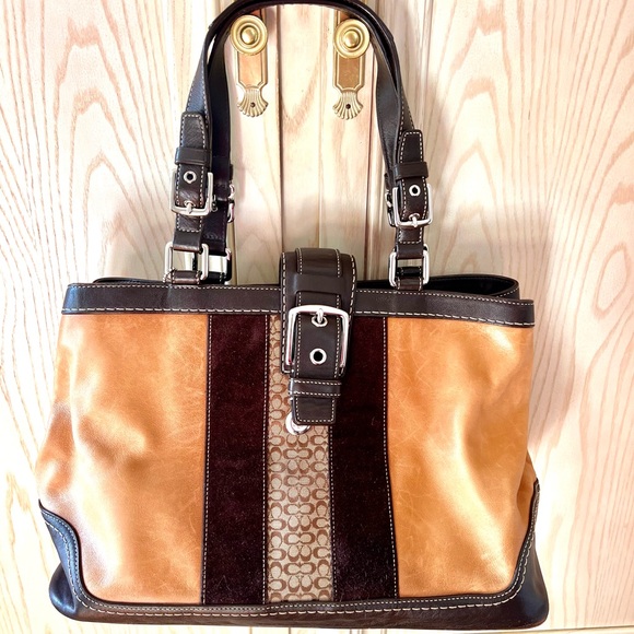 Coach Strip Brown & Tan Soft Leather Shoulder Bag - Picture 4 of 14